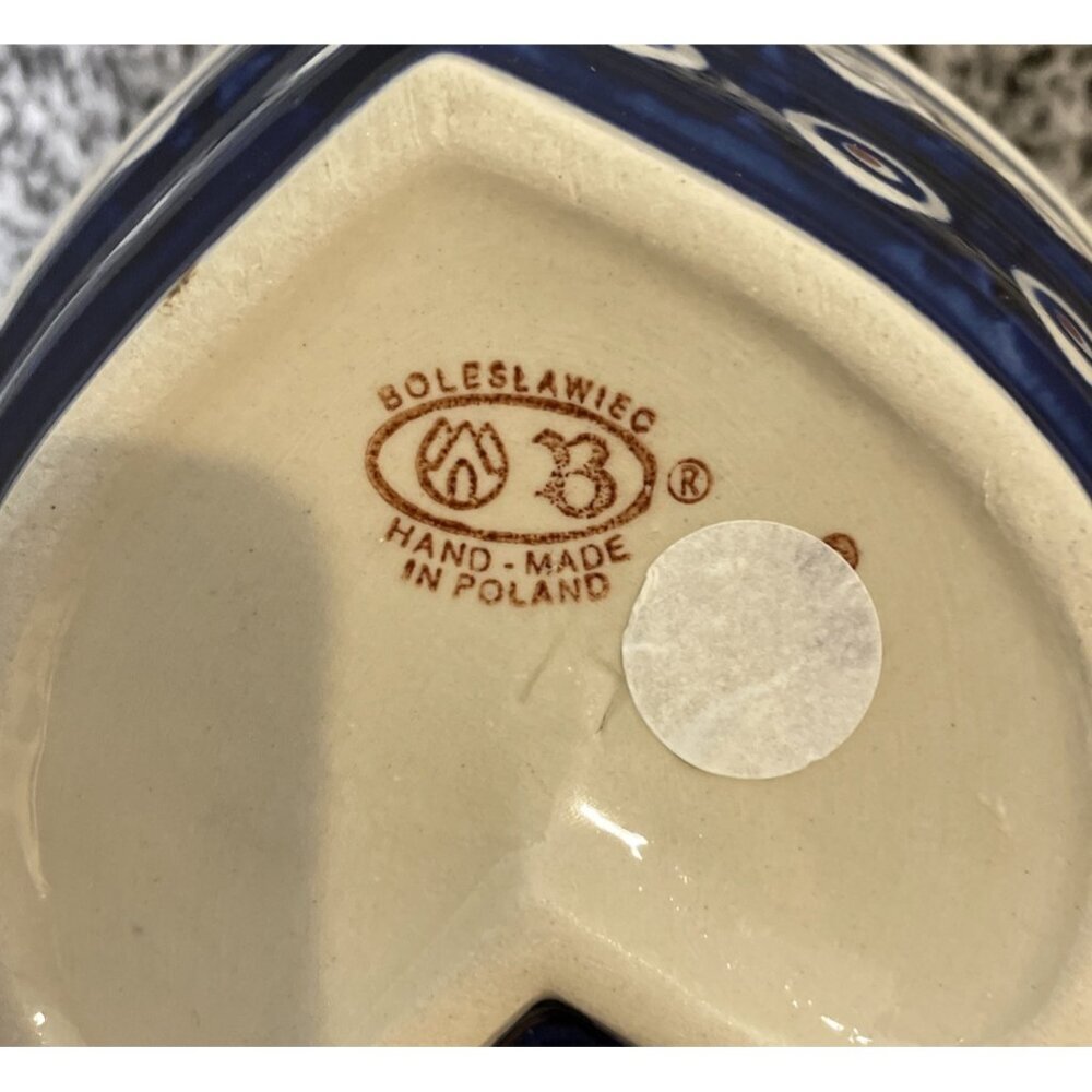 Boleslawiec Polish Art Pottery Heart Shaped Bowls Baker Mold Blue Dots Set Of 2 - Picture 5 of 7